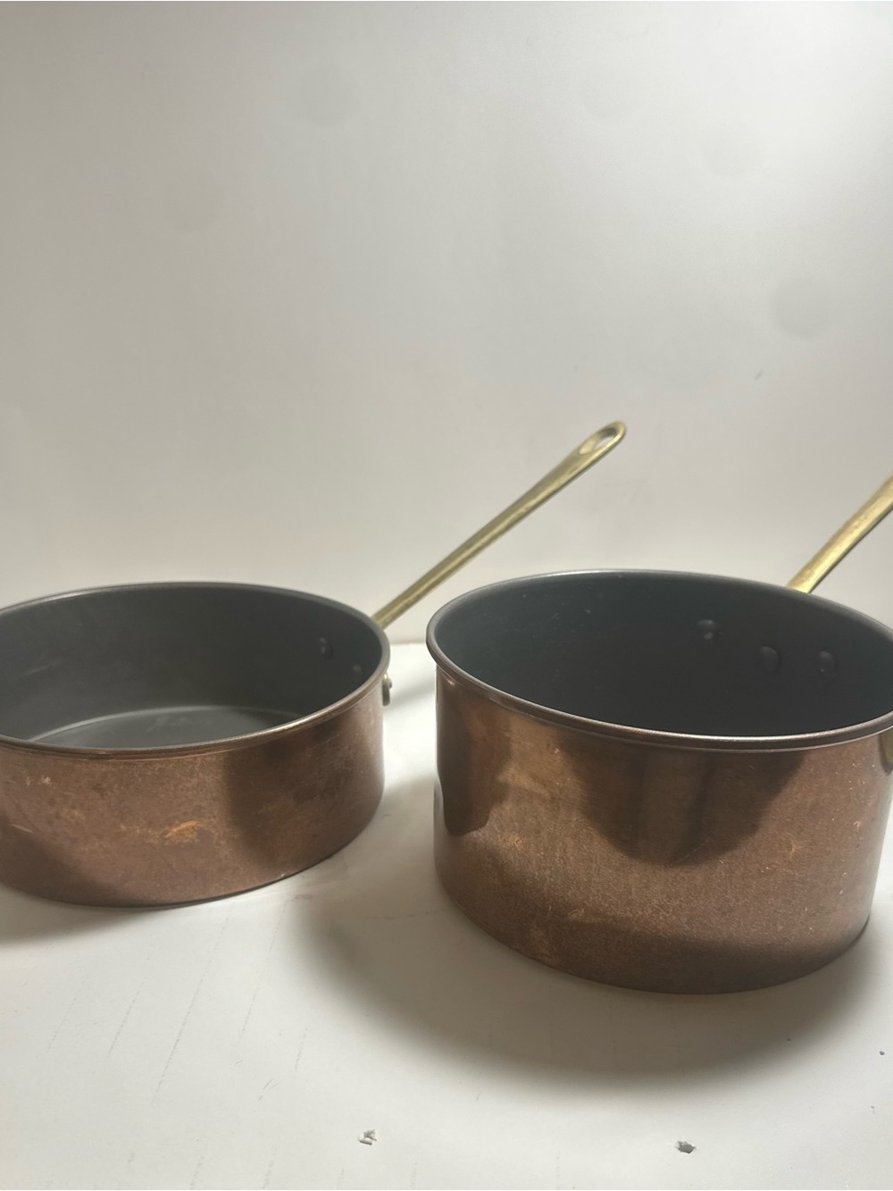 2 Copper Saucepan with Brass Handle and Teflon interior- Home Kitchen